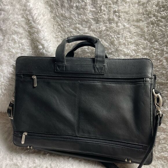 Bellino Black Soft Leather Business office Bag Adjustable Strap - Picture 3 of 13